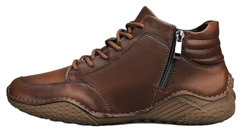 Barfotaskor fodrade för män utomhus vandring läderskor snörning stövlar minimalistiska halvstövlar andningsbara promenadsko halkfri utomhussko med dragkedja på sidan bekväma vardagliga sneakers, Brun