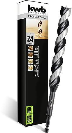 kwb 3-S Japan Schlangenbohrer ø 24 mm, 235 mm aus blankgeschliffenem CV-Stahl mit superscharfem Spitzenanschliff, Zentrierspitze und E 6.3 Schaft