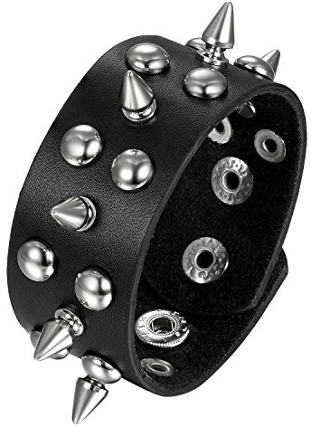 JewelryWe Schmuck Herren Lederarmband, Breit Leder Echtleder Armband Armreif Manschette Armband verstellbaren 6.5-8.5 Zoll Punk Biker Rock, schwarz/braun