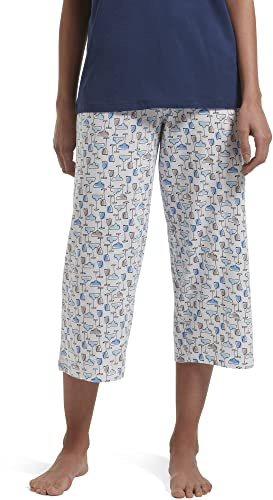 HUE Women’s SleepWell Basic Printed Knit Performance Sleep Capri Pajama Pant, Made With Temperature Regulating Technology, White - Icy Margarita, 3X