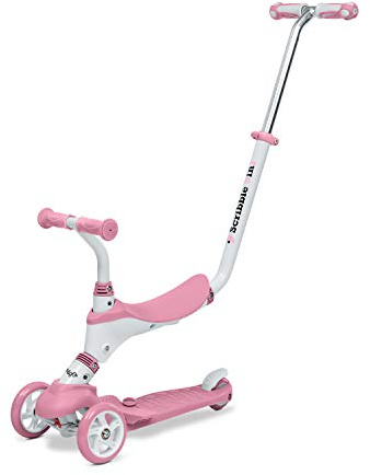 Mondo On&Go - Scribble Barn sparkcykel 5 in1 - sparkcykel med säte, mjuka gummipedaler och stora 3-hjuls scooter för barn - ålder 1 till 5 år | Max 50 kg - rosa - 28575
