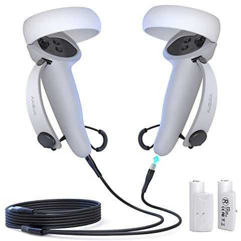 AUBIKA Accessori per Meta Oculus Quest 2 Controller, Impugnature per Batteria con Cavo di Ricarica e Batteria Ricaricabile (1000mAh X2), Regolabili per Mani di Diverse Dimensioni - Bianco