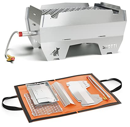 SKOTTI Grill - Portable Gas Grill, 7 lbs Compact Stainless Steel Design, 8,500 BTU Gas Burner, Silver