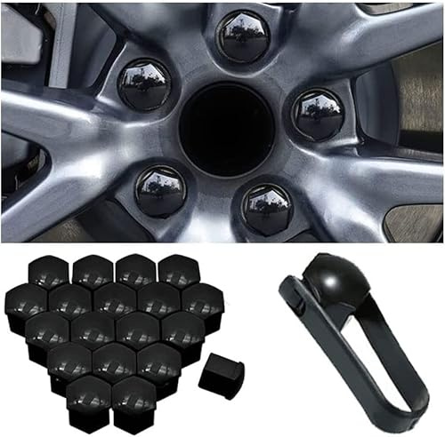 RUFD 20 Pieces Wheel Nut Caps for Audi SUV RS Q3 /RS Q8 /SQ2 /SQ5 /SQ7 /SQ8 /SQ8 e-tron, Hexagonal Tyre Nut Covers Cap Tyre Screw Cap Auto Wheel Dust Proof Accessories,A Black-21mm