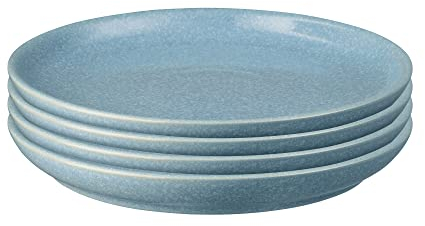 Denby - Elements Medium Blue Coupe Plates Set of 4 - Dishwasher Microwave Safe Crockery 26cm - Blue Ceramic Stoneware Tableware - Chip & Crack Resistant Lunch Plates