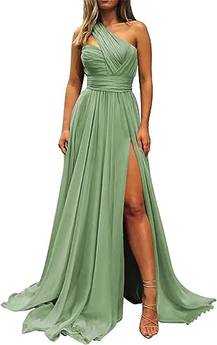 Robes de demoiselle d'honneur YIANN pour femmes, une épaule, robe de soirée pour invités de mariage, vert sauge, UK12