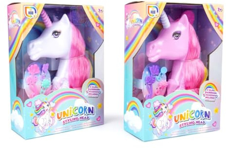 Set of 2 Unicorn Styling Heads for Kids - Rainbow Hairdressing Toys with Accessories - Hair Clips & Comb - 3+ Gift - Creative & Imaginative Pretend Play