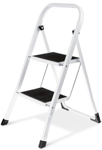 WALTER Stufen Leitertritt klappbar, aus beschichtetem legiertem Stahl, vormontiert für sofortigen Einsatz, handlich und platzsparend, extra breite Stufen mit Anti-Rutsch-Riffelung (2 Stufen)