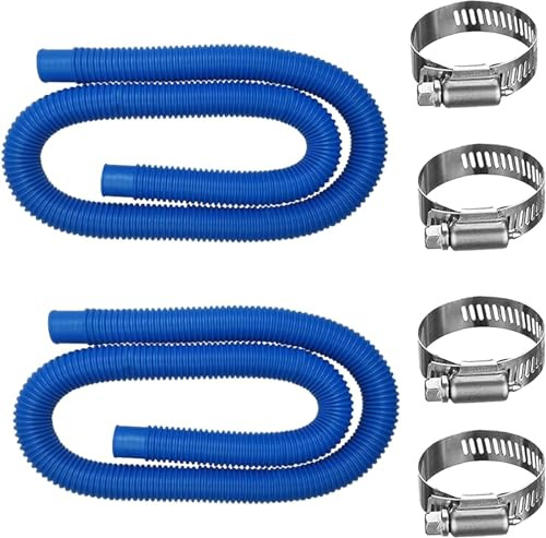 2PCS Tuyau de Rechange 32MM pour Piscine Hors Sol Tuyau de Remplacement de Piscine avec 4 colliers de serrage en métal，tuyau de filtre de piscine pour piscines hors sol(BLUE)