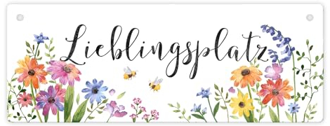 Blumenwiese Metallschild mit Spruch Lieblingsplatz Deko für Garten Balkon Bienen- Pflanzenfreundlich Perfekt für Florist Zuhause