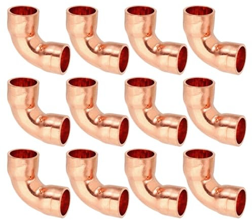 PATIKIL Raccordo in Rame a Gomito da 3/8 Id e 1mm Spessore, 12pz Raccordo in Rame Puro 99,9% con Connettore a Tubo a Raggio Corto e Connessione a Saldare per Hvac