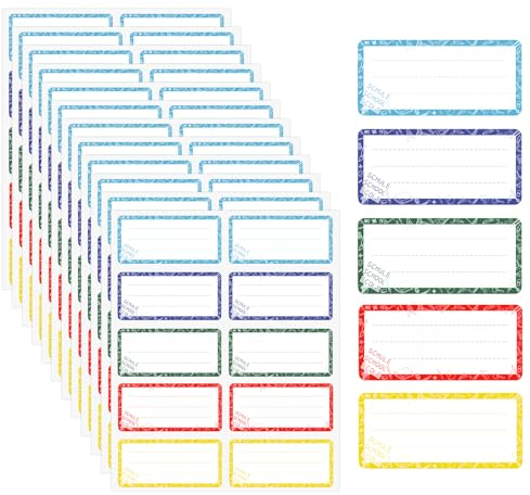 120 Stück Etiketten Selbstklebend Schule, Buchetiketten Schule, Schuletiketten Namensetiketten, Klebeetiketten zum Beschriften, für Schulkind Kinder Junge Mädchen (5 Farben)