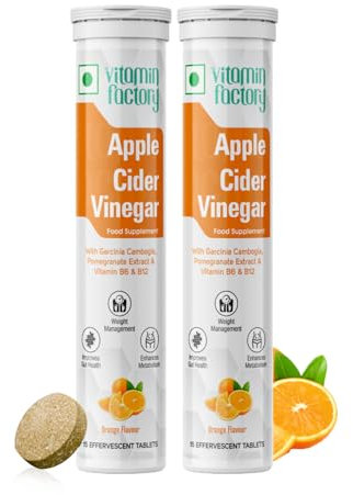 Apple Cider Vinegar with The Mother - Effervescent Tablets 1000MG AVC Enhanced with Garcinia Cambogia, Pomegranate Extract & Vitamin B6 & B12 Orange Flavour (30 Effervescent Tablets)