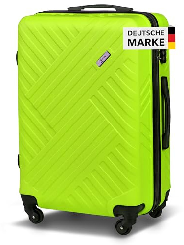 Xonic Design Reisekoffer - ABS Hartschalen Koffer mit 360° Leichtlauf-Rollen - hochwertiger Trolley mit Zahlenschloss in M-L-XL oder Set (Neon Grün, L)