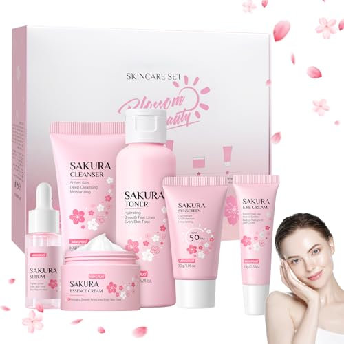 MINGRUO Set per Cura Della Pelle Del Viso Per Donna, Set per la cura del viso Sakura 6 pezzi, Set Regalo per la Cura Della Pelle, Set per la Cura Della Pelle Sakura Cura Idratante Quotidiana