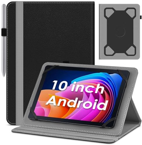 KATUMO Folio Leather Universal 10-10.5 inch Tablet Case, Black | for MUISOO/ Whitedeer/ Freeski/ FLYCOAY/ TABWEE/ Byxsb/ Ainmel/ DOOGEE/ Oangcc/ YESTEL/ TECLAST Tablet 10 inch, with Stand