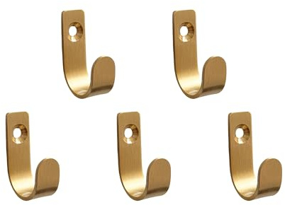 BoBoU Lot de 5 crochets dorés à visser - 40 x 25 x 12 mm - En laiton doré - Pour porte-manteau - Idéal pour les couloirs, les vestiaires, les chambres, la cuisine, la salle de bain