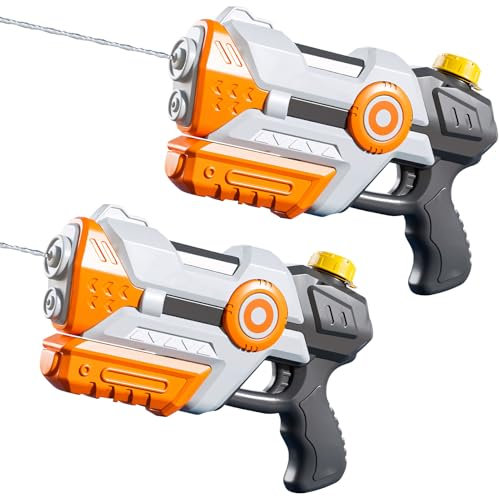 Wasserpistole für Kinder mit Großer Reichweite bis zu 8-10 Meter 750ml Wasserspritzpistole mit Erhöhtem Druck Wasser Spielzeug für Sommer Water Gun Eiswürfel Geeignet (Orange x 2)
