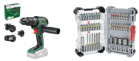 Bosch Cordless Combi Drill AdvancedImpact 18V-80 QuickSnap (for Drilling and Screwdriving; Without Battery) + 43x Extra Hard Screwdriver Bit Set (197 x 110.5 mm, Accessories)
