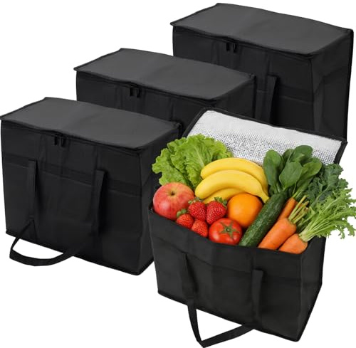 MUKSUET 4 Pack 30L Hot and Cold Food Delivery Bags, Reusable Insulated Thermal Bag for Catering, Picnic, Camping Food Delivery, for Keeps Hot or Cold Pizza Takeaway Food