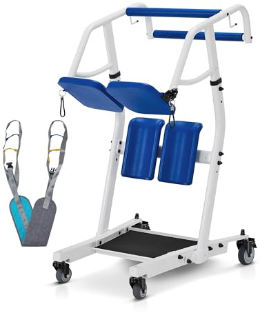 MCombo Patient Lift Transfer Chair for Elderly, Mobility Transfer Chair with Transfer Belt, Standing Aids, Patient Transport, Stand Assist,180KG Capacity STA446 (Blue)