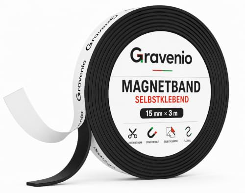 Magnetband selbstklebend mit 3M Kleber – extra stark, flexibel & zuschneidbar – Magnetstreifen für DIY, Werkstatt, Büro, Schule & Haushalt – hält stark auf Metall & glatten Flächen (3m x 15mm x 2mm)