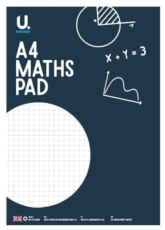 Sixstore A4 Maths Pad Squared Paper 70 Pages 70gsm – Blue or Grey Cover – School Notebook for Maths, Graph Work & Revision