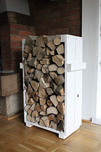 Dekorie Kaminholzregal Ständer Kaminholz Kaminholzständer Kaminholzablage zur Holzaufbewahrung Höhe ca.90 cm, Tiefe ca. 32 cm, Breite ca. 55 cm weiß shabby aus Holz fertig montiert