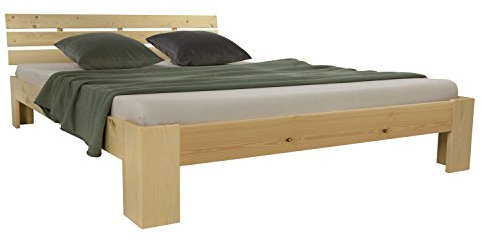 Homestyle4u Holzbett 160x200 cm Natur Doppelbett mit Lattenrost Massiv aus Kiefer Bett Naturholzbett, Robust und Modern | Artikel 1838