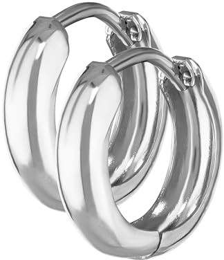 NKlaus Klappcreolen für Damen 333 Gold, 333 Weißgold Ohrringen, 2 Stück | Außendurchmesser: 12,2mm; Breite: 3,2mm; Stärke: 1,6mm; Gewicht: 1,12g; 12,2 x 3,2mm