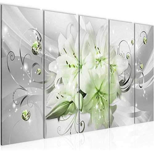 Runa Art Bild Blumen Lilien Wandbilder auf Vlies Leinwand 5 Teilig Wanddekoration Wohnzimmer Schlafzimmer 019856c