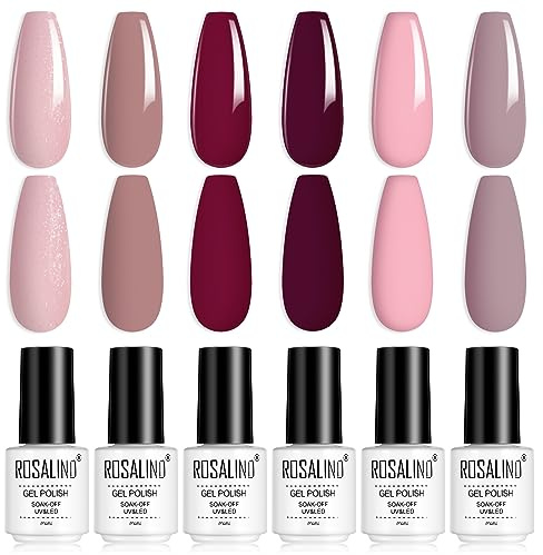 ROSALIND 6 Farben Gel Nagellack, Rosa Rot Nude Violett Pastell Soak Off UV LED Nagellack Set