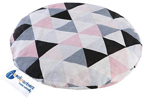 Medi Partners Coussin chauffant en noyaux de cerises pour bébé 180 g rond 15 cm 100% coton naturel chaleur + thérapie par le froid (Triangles roses)