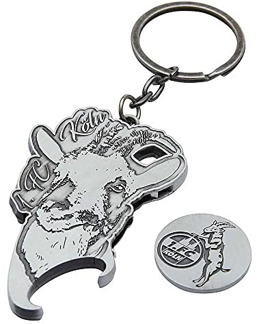 1. FC Köln Schlüsselanhänger Hennes mit Öffner & Einkaufschip, Metall Anhänger, Keychains - Plus Lesezeichen I Love Köln