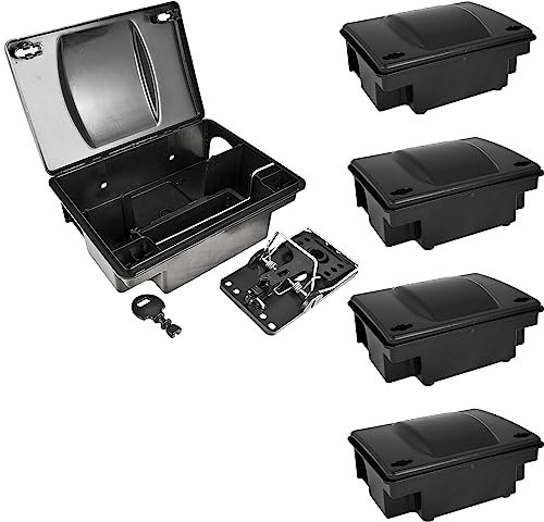 5 x Köderstation Ratten Set Köderbox Box Garten Mausfalle Mäuse mit Schlagfalle Rattenköderbox Rattenköderstation Rattenfalle Kinder- Haustiersicher Petigi