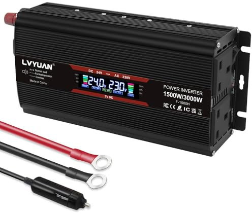 LVYUAN Power inverter 1500W / 3000W 24V to AC 230V LCD Dual USB voltage converter