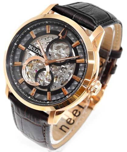 Bulova Herren Armbanduhr in der Farbe Braun mit Lederarmband, Gehäusedurchmesser: 44 mm, 97A169