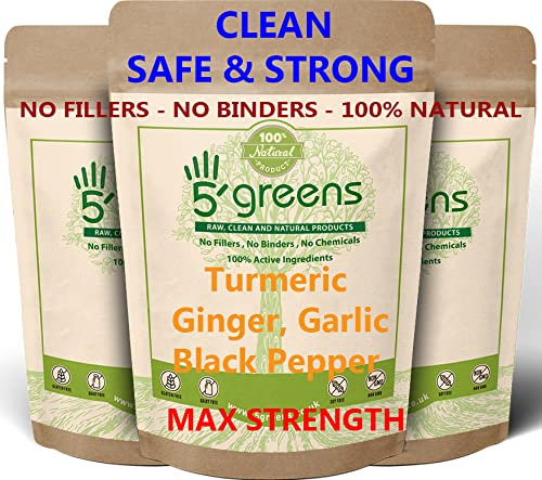 Turmeric Curcumin Black Pepper Ginger & Garlic High Strength 4000mg 120 Capsules Gluten & Vegan Friendly Made in UK by 5greens