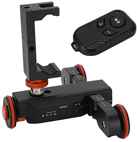 Goshyda Elektrischer Kamera-Slider, Drahtloser 3-Rad-Videokamera-Transportwagen, Motorisierter 3-Gang-Schienen-Slider-Wagen, mit Telefonclip mit Fernbedienung, für Vlog, Videoaufnahmen