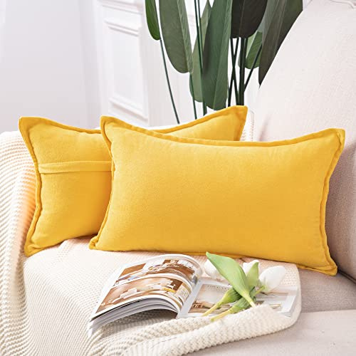 Madizz 2er Set kurzen Chenille Zierkissenbezüge weicher dekorativer Kissenbezug für Sofa, Schlafzimmer Kissenhülle Gelb 40x60 cm Rechteckig