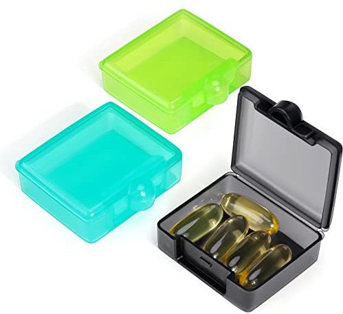 Opret 3 Stück Tablettenbox, Pillendose für unterwegs | Medikamentenbox Tragbar, Leicht, BPA Frei, Tabletten Organizer für Medikamente, Vitamine, Fischöl (Schwarz Cyan Grün)
