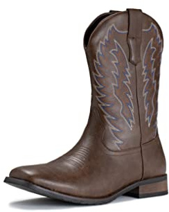 IUV Cowboy Boots For Men Western Boot Durable Classic Embroidered Square Toe Traditional Boots