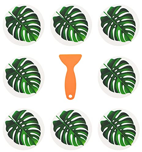 Spldsun 8 Stücke Badewannen Aufkleber Rund Selbstklebende, Antirutsch Sticker Durchmesser 15cm Blattmuster, Badewanne Badezimmer Bad Boden Aufkleber mit Schaber Werkzeug