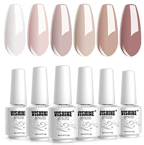 Vishine Nagellack Gel semi permanente Creme Beige Khaki Nagellack UV Nagellack LED Gel Nagellack Immersion Nagelverbesserung 6 Farbe Hautton nude natürliche 8ml Nail Art Batch 081