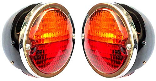 APSMOTIV Massey Ferguson Traktor Rücklichter Assembly | Schwarzer Körper | Chromring | Rot/rotes Objektiv mit 12 -V -Glühbirnen für Jeep Willys | Massey Ferguson & John Deere