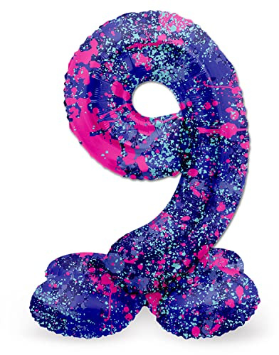 Folat 63929 Luftballon Geburtstag Stehender Ziffer Zahl 9 Paint Splash Lila Weltraum 72 cm - Decoration Geburtstagdeko, Ballon Zahl, Kein Helium erforderlich
