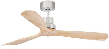 Faro Lantau Grand ventilateur de plafond en pin nickel mat avec moteur à courant continu, 6 vitesses