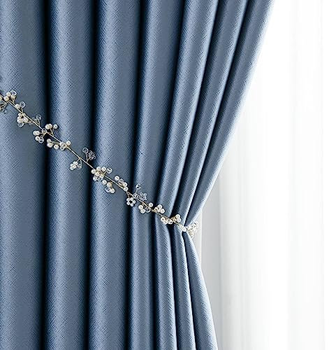 Mesnt Gardinen Blickdicht, Einfarbiger texturierter Verdunkelungsvorhang wärmeisoliert aus Polyester, Blau-Rod, 140x215CM-2 STÜCK