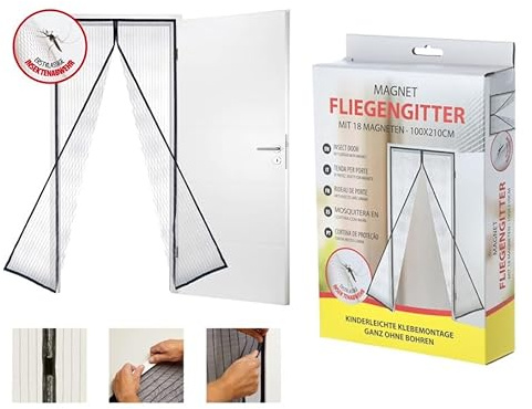 Laro 1 2 oder 3 Magnet Fliegengitter Tür 100x210 Insektenschutz Balkontür kein bohren automatisch schließen schwarz, Anzahl:2
