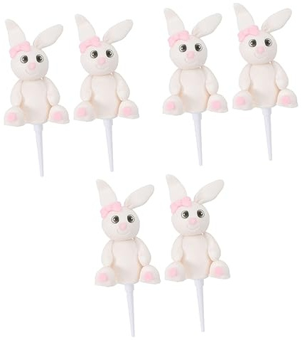 BESTonZON 6 Pièces Décoration De Gâteau Lapin Fournitures De Fête d'anniversaire De Bébé Décorations De Fête sur Le Thème du Lapin Animal Gobelet en Carton Accessoires Enfant Argile
